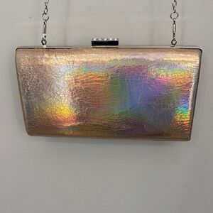 Iridescent Metallic Clutch Bag - Pink Gold Holographic